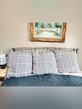 Target Blue Woven Euro Size Throw Pillow Set with Ivory Grid - 3-Pack